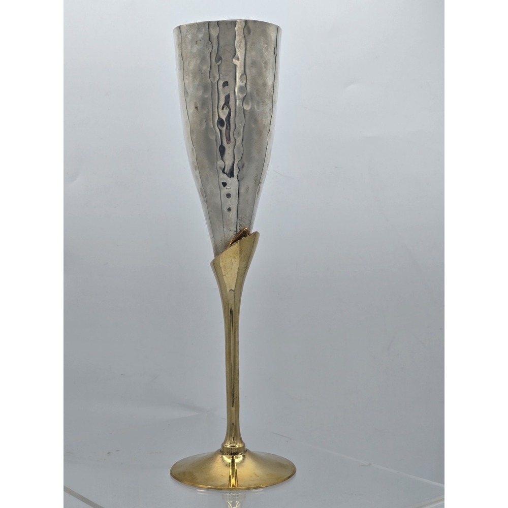 Engraved‎ Brass Goblet Champagne Glass Flute - Silver And Gold Tone